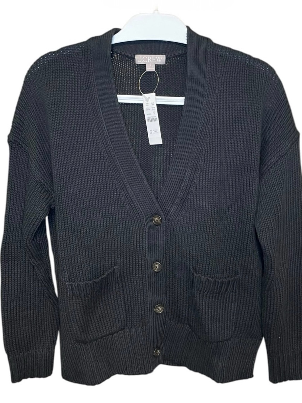 J. Crew V Neck Cotton Blend Black Cardigan Sweater NWT Small